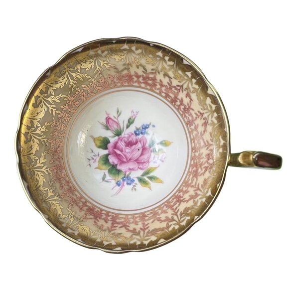 Vintage Aynsley Bone China Teacup Only C80017 Pink Cabbage Tea Rose Gold Filigee - Picture 1 of 12
